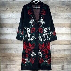 VERTIGO PARIS Womens Sweater Cardigan Coat Black Red White Green Floral Size M